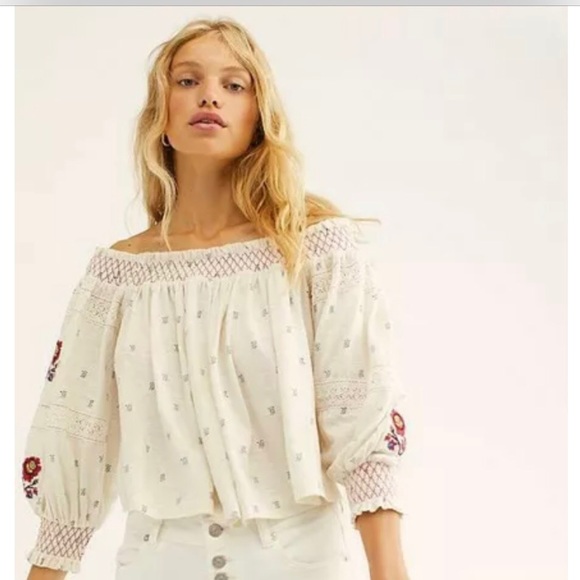 NWOT Free People ale Petite Embroidered Crop Top - Picture 2 of 5